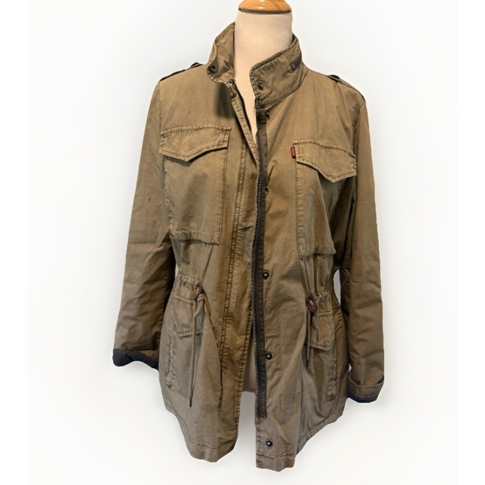 Levi's Women's Lightweight Parachute Cotton Military Jacket Large Green Pockets